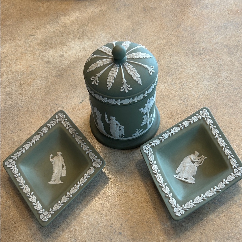 Vintage Wedgewood Sage Green Porcelain bone China Set.